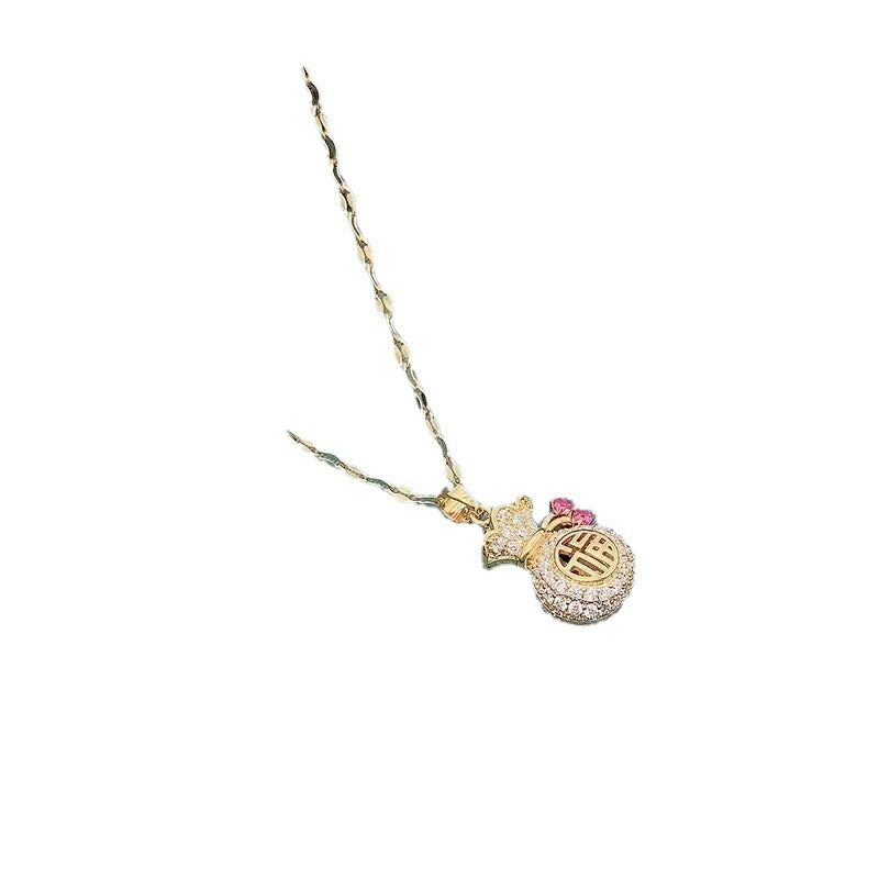 Wind Fu Character Chinese Pouch Necklace Female Personality Fashion Minority Design Purse Clavicle Chain Jewelry