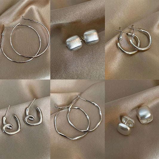 Silver Needle Retro Geometric Metal Earrings Female Niche Temperament