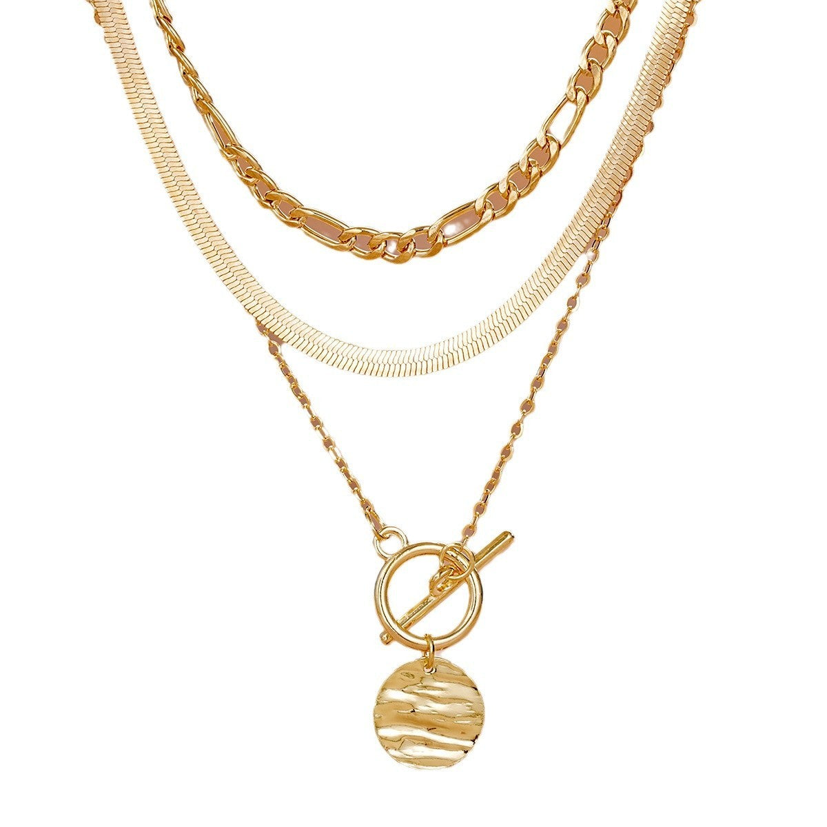European And American Coin Snake Bone Three-layer Necklace For Women