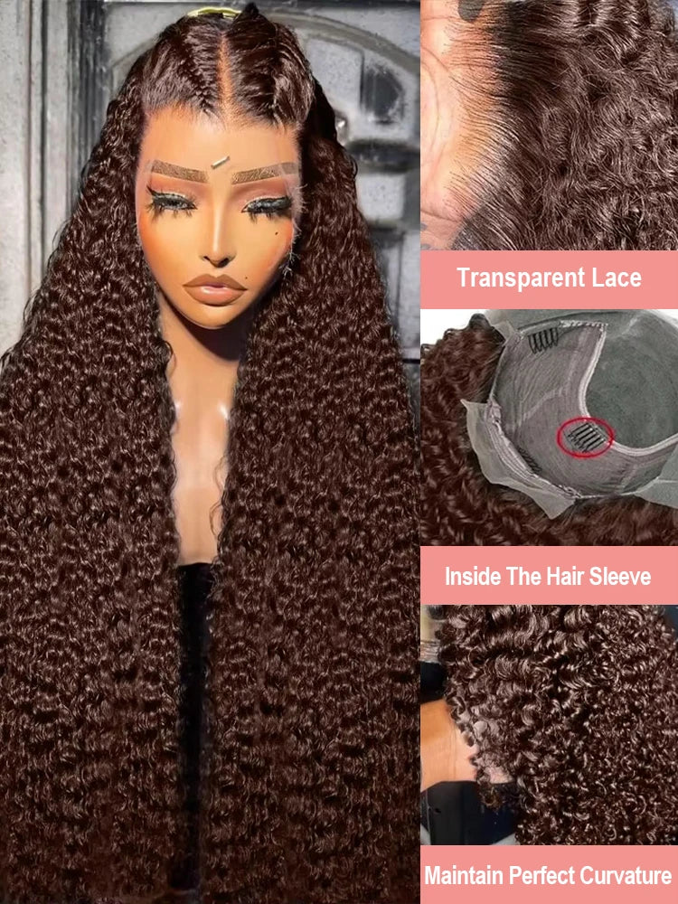 Deep Curly Human hair Wigs Chocolate Brown 13x4 13x6 Hd Lace Frontal Wig Colored Water Wave Lace Front Wig For Women 30 36 Inch