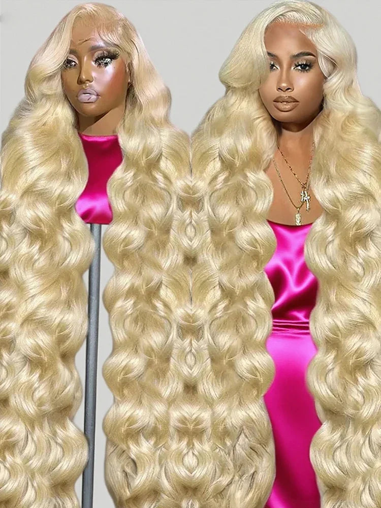 42 Inches 613 Honey Blonde 13x6 HD Transparen Body Wave Lace Frontal Human Hair Wig Colored Human Hair Lace Front Wig For Women