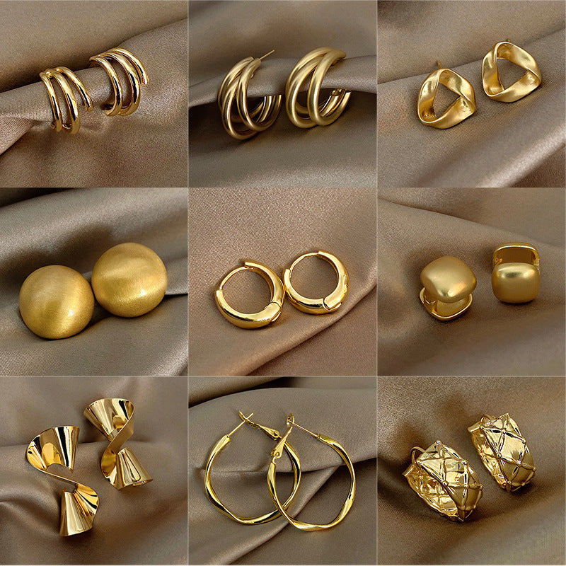 Silver Needle Retro Geometric Metal Earrings Female Niche Temperament